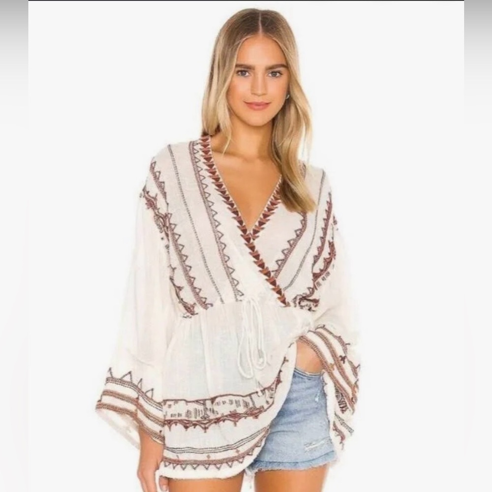 NWT Free People White Brown Top Size Small
